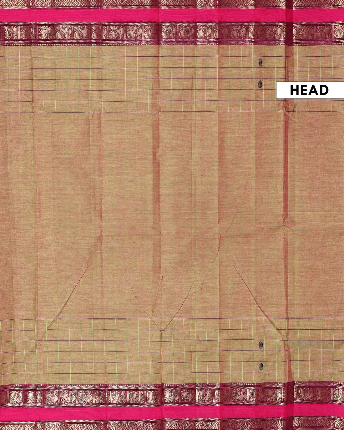 Elegant Chettinad Cotton Saree with Half and Half Checks and Stripes Along with Rich Zari Border - Dark Mustard