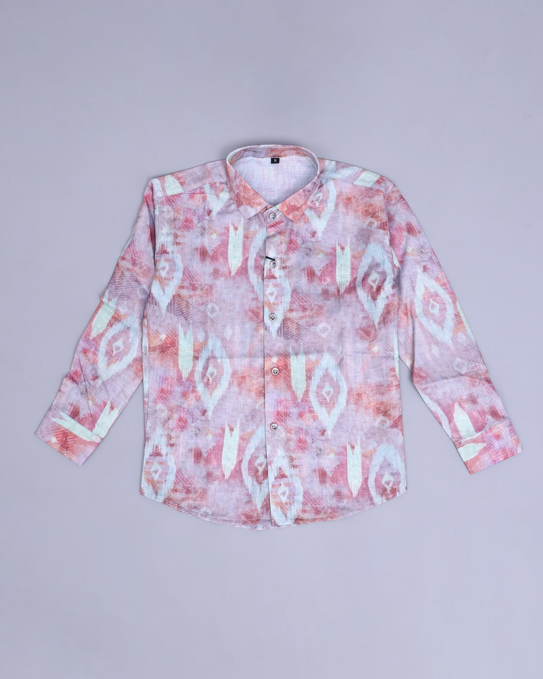 Boys Printed Long Sleeve Button Down Shirt with Abstract Ikat Pattern and Classic Collar - Multi