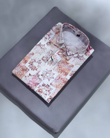 Boys Printed Long Sleeve Button-Down Shirt with Geometric Patchwork Design and Classic Collar - Multi