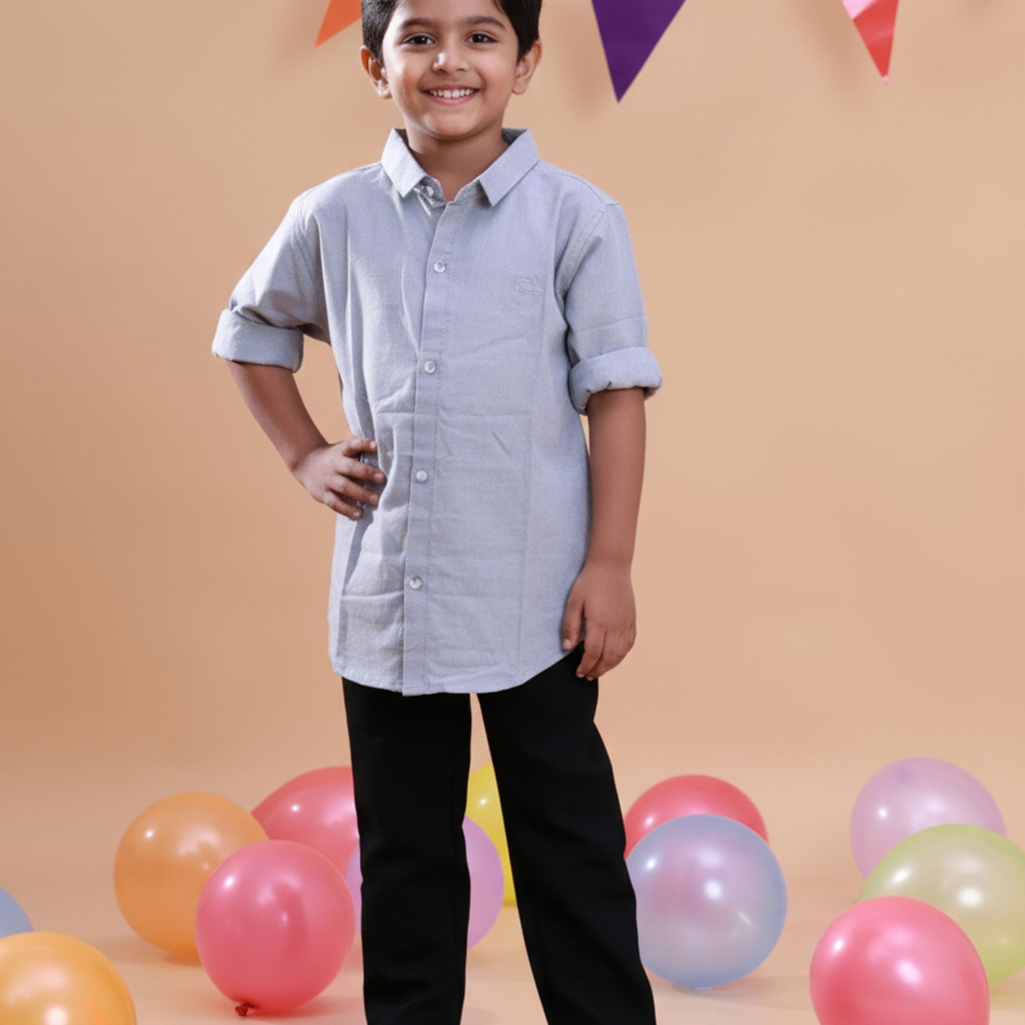 Kids' Classic Button-Down Solid Casual Shirt - Grey
