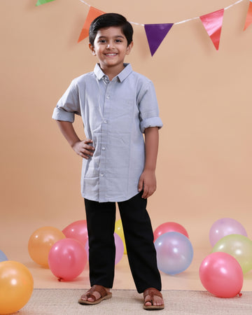 Kids' Classic Button-Down Solid Casual Shirt - Grey