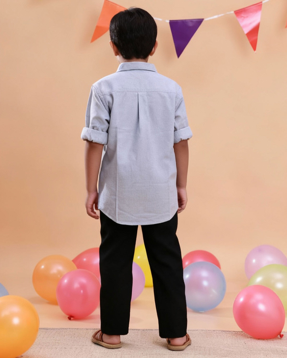 Kids Classic Button-Down Solid Casual Shirt - Grey