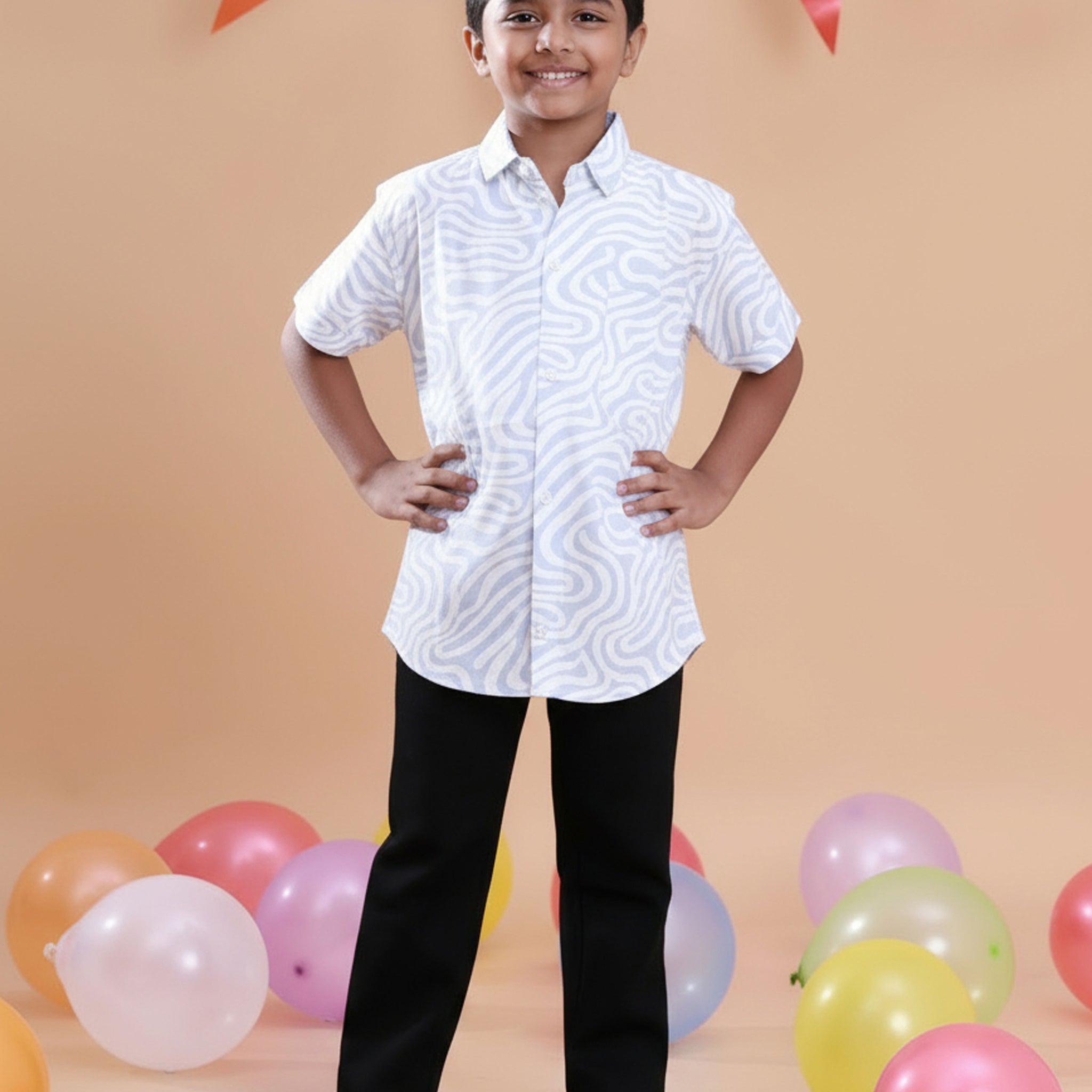 Boys' Printed Casual Half-Sleeve Shirt - Blue