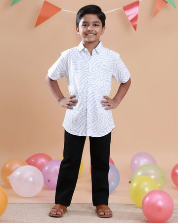 Boys' Printed Casual Half-Sleeve Shirt - Blue