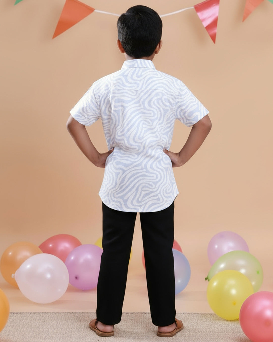 Boys Printed Casual Half-Sleeve Shirt - Blue