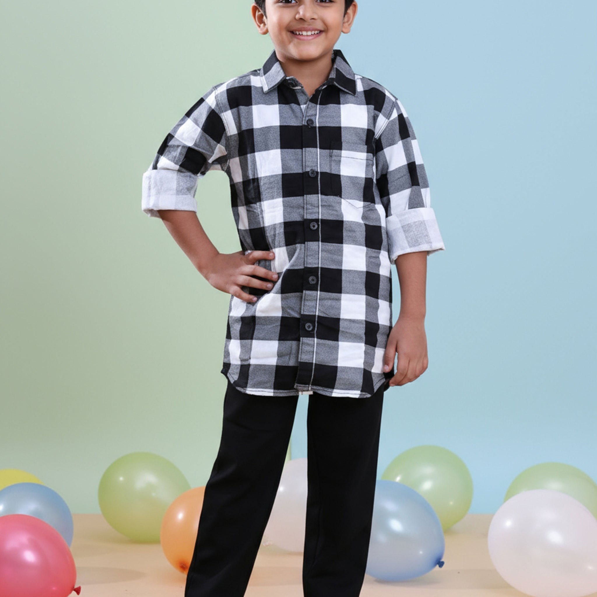 Boys Festive Stylish Checked Patterned Shirt - Multi