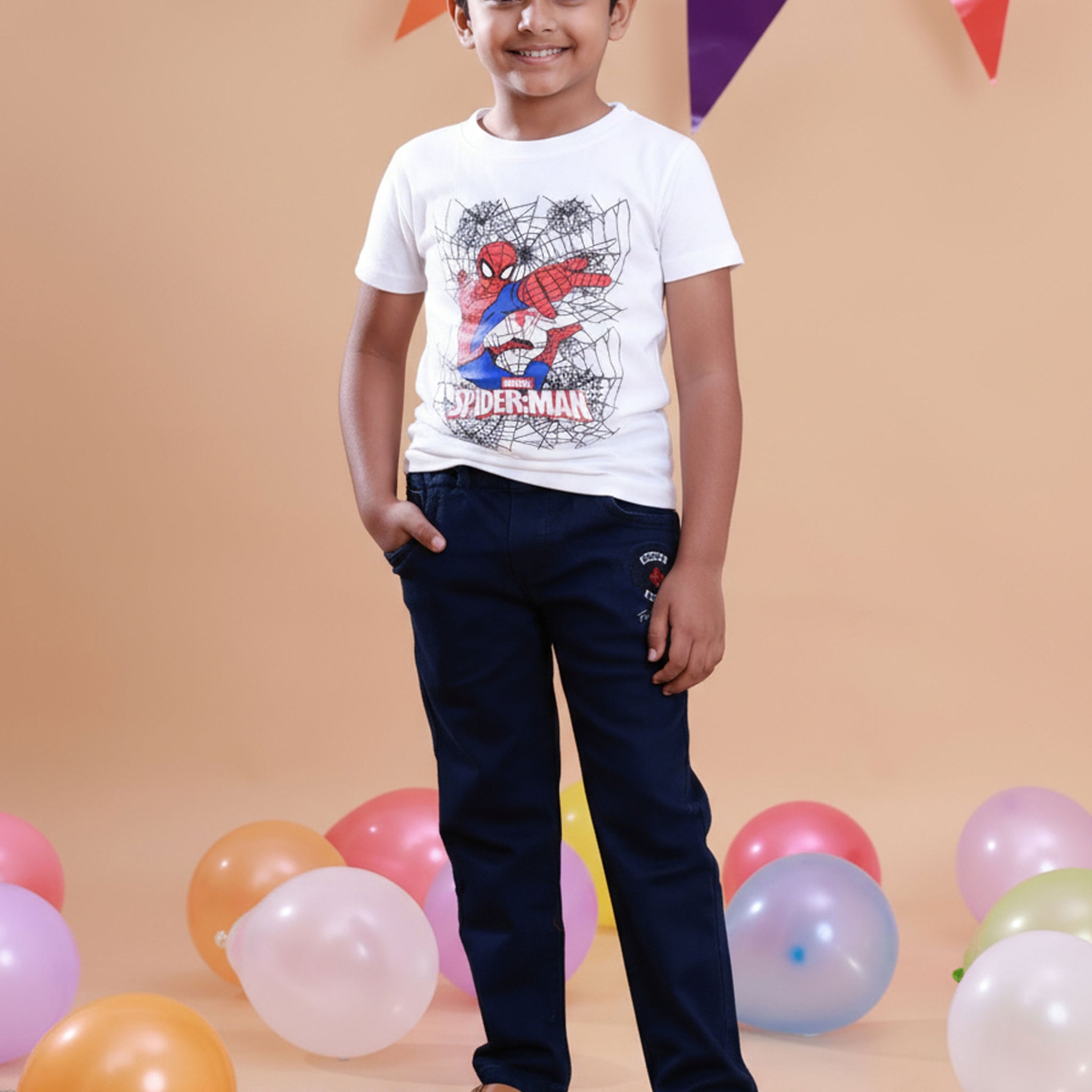 Boys Festive Stylish Printed T- Shirt - White