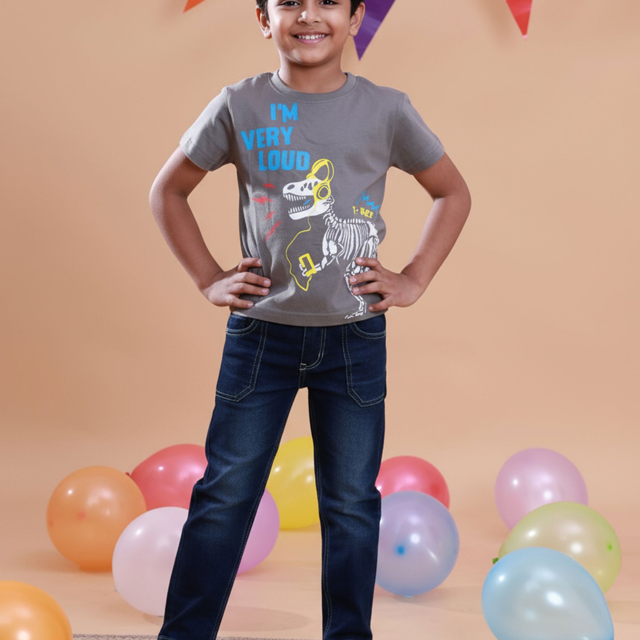 Boys Festive Stylish Printed T- Shirt - Dark Grey