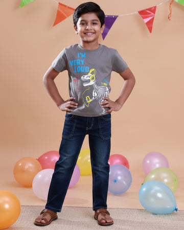 Boys Festive Stylish Printed T- Shirt - Dark Grey