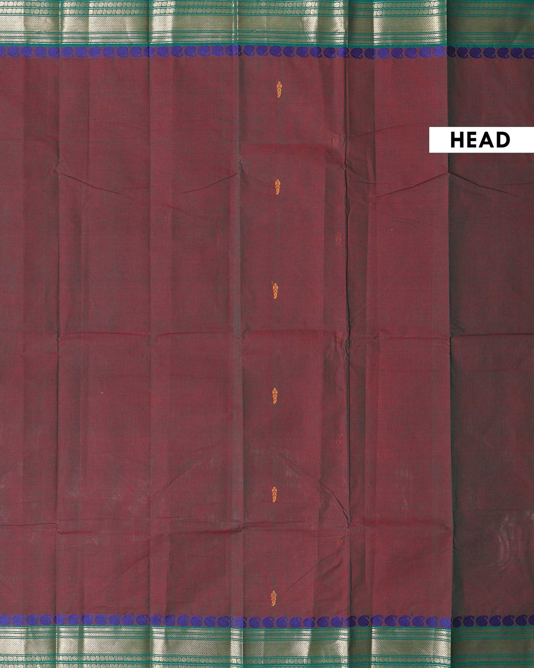 Traditional Chettinad Cotton Saree with a Solid Body Allover Butti and a Rich Zari Border - Brown
