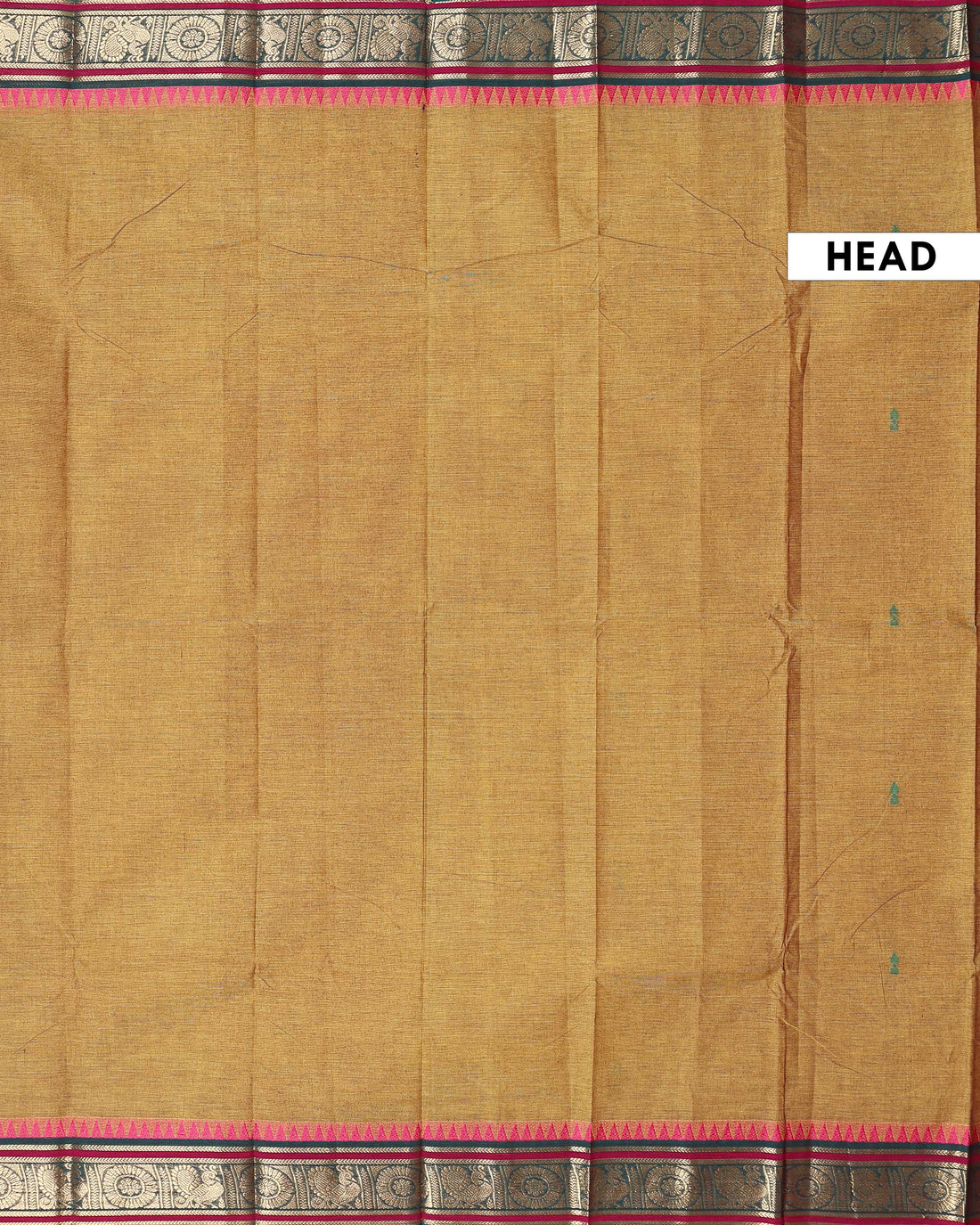 Traditional Chettinad Cotton Saree with a Solid Body Allover Butti and a Rich Zari Border - Mustard