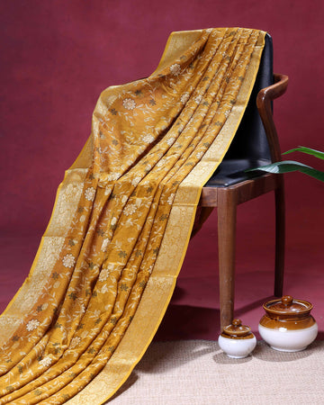 Elegant Dola Silk Saree with Intricate Floral Motifs and Traditional Woven Border - Yellow