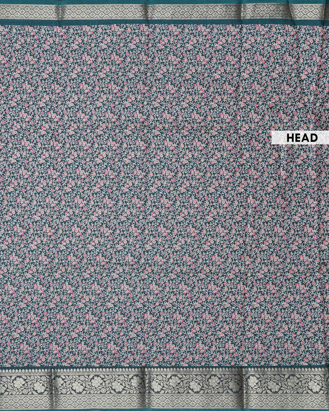 Elegant Dola Silk Saree with All Over Floral Print and Rich Woven Zari Border - Bottle Green