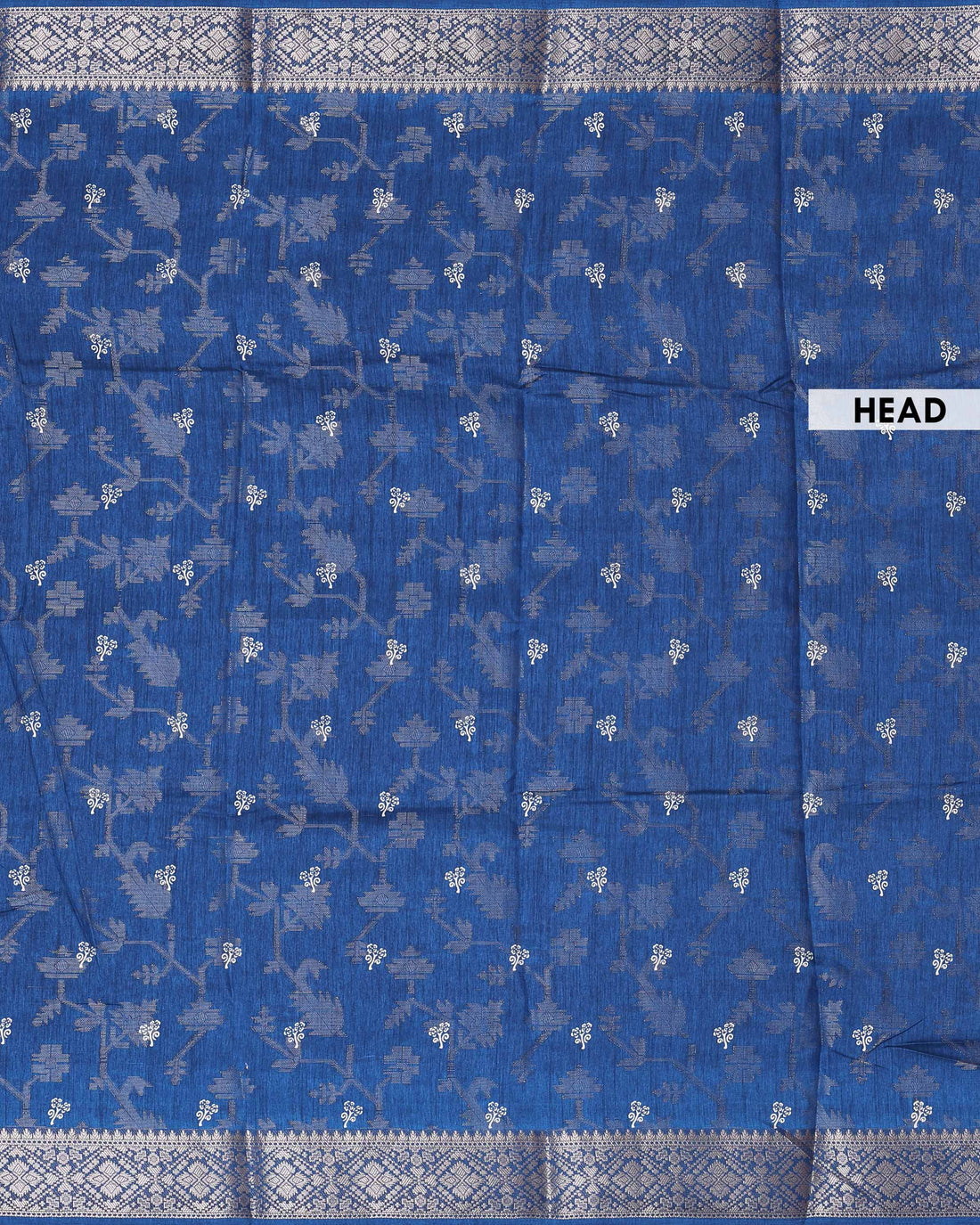 Elegant Dola Silk Saree with All Over Traditional Floral Vine Motifs & Woven Zari Border  - Navy Blue