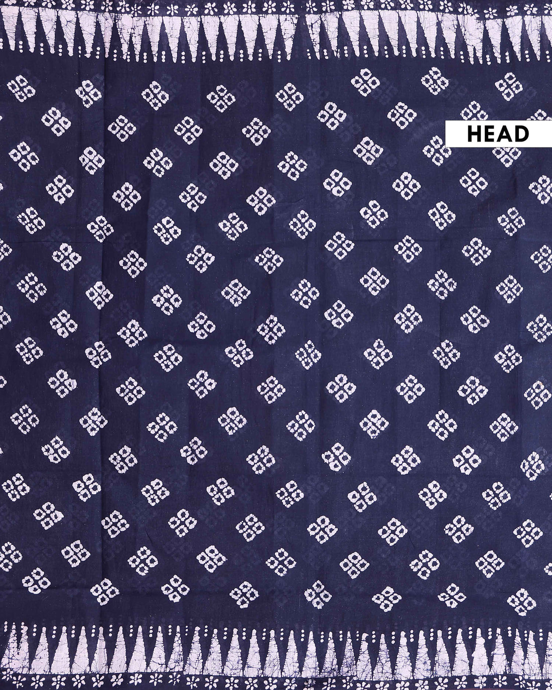 Handloom Sungudi Cotton Saree with Geometric Ikkat Pattern - Navy Blue