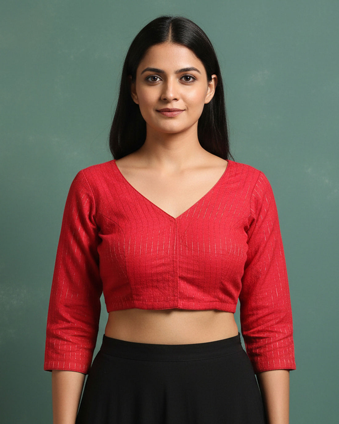 Women's Handloom Sungudi Cotton 1 Meter Blouse Material with Zari Accents - Red