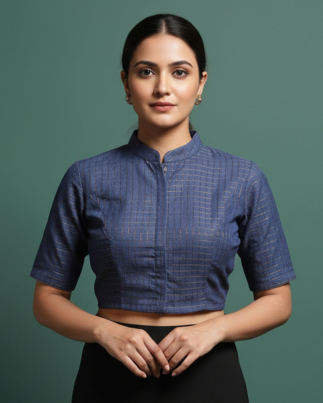 Women's Handloom Sungudi Cotton 1 Meter Blouse Material with Zari Accents - Blue