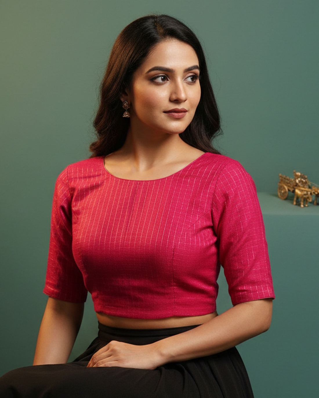 Women's Handloom Sungudi Cotton 1 Meter Blouse Material with Zari Accents - Pink