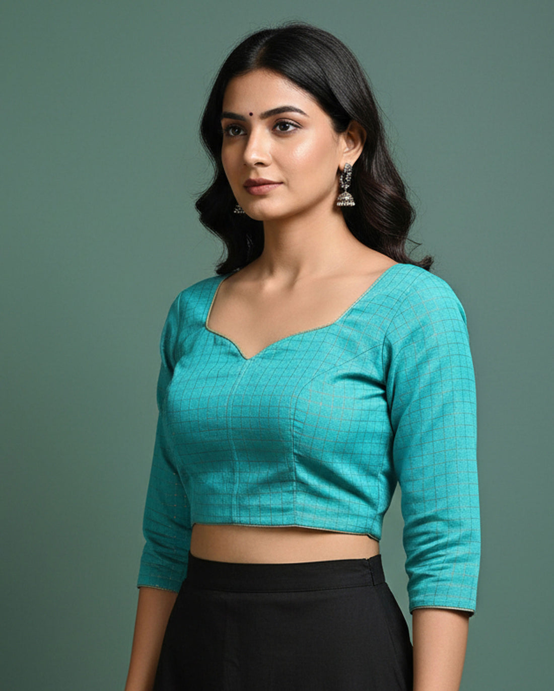 Women's Handloom Sungudi Cotton 1 Meter Blouse Material with Zari Accents - Sky Blue