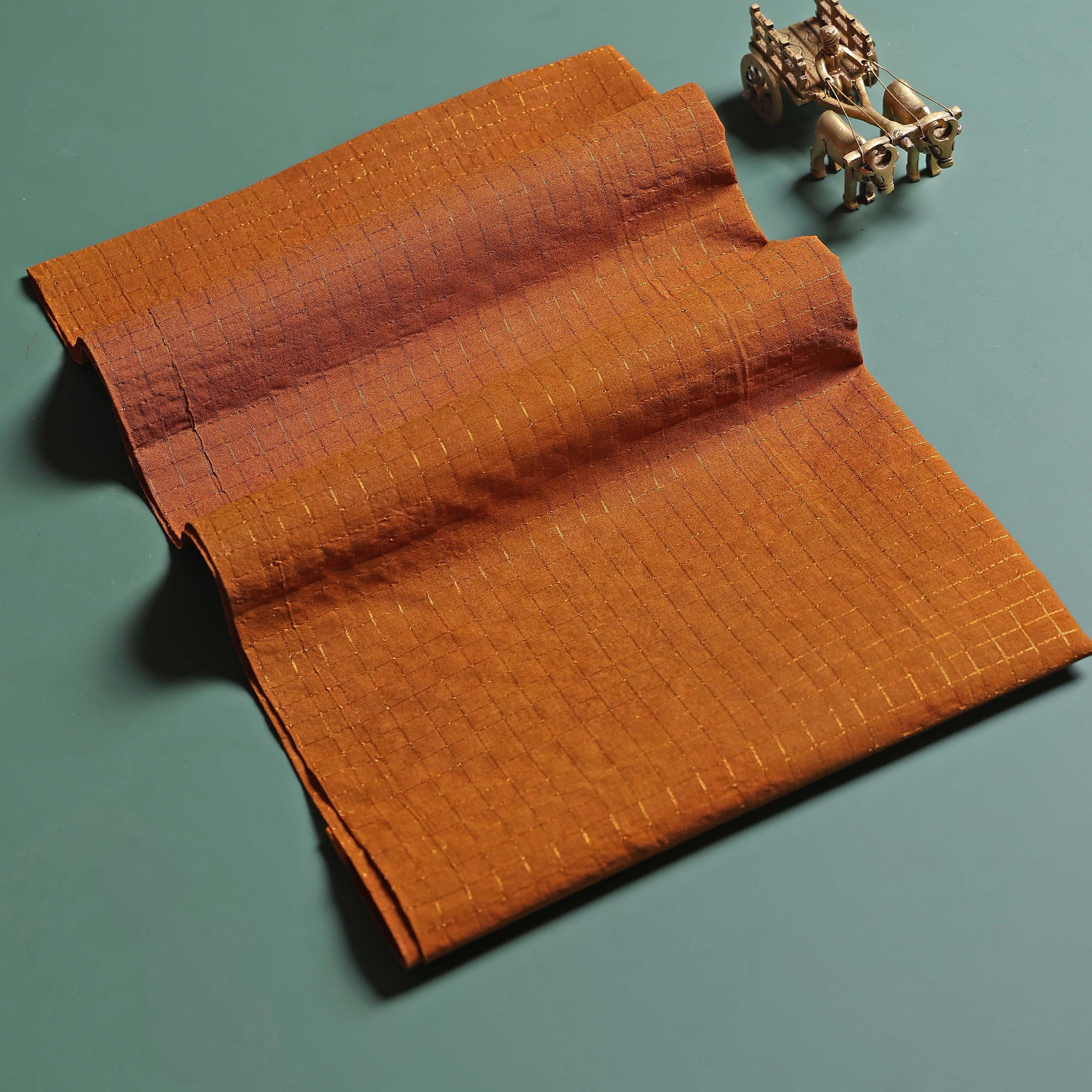 Women's Handloom Sungudi Cotton 1 Meter Blouse Material with Zari Accents - Brown