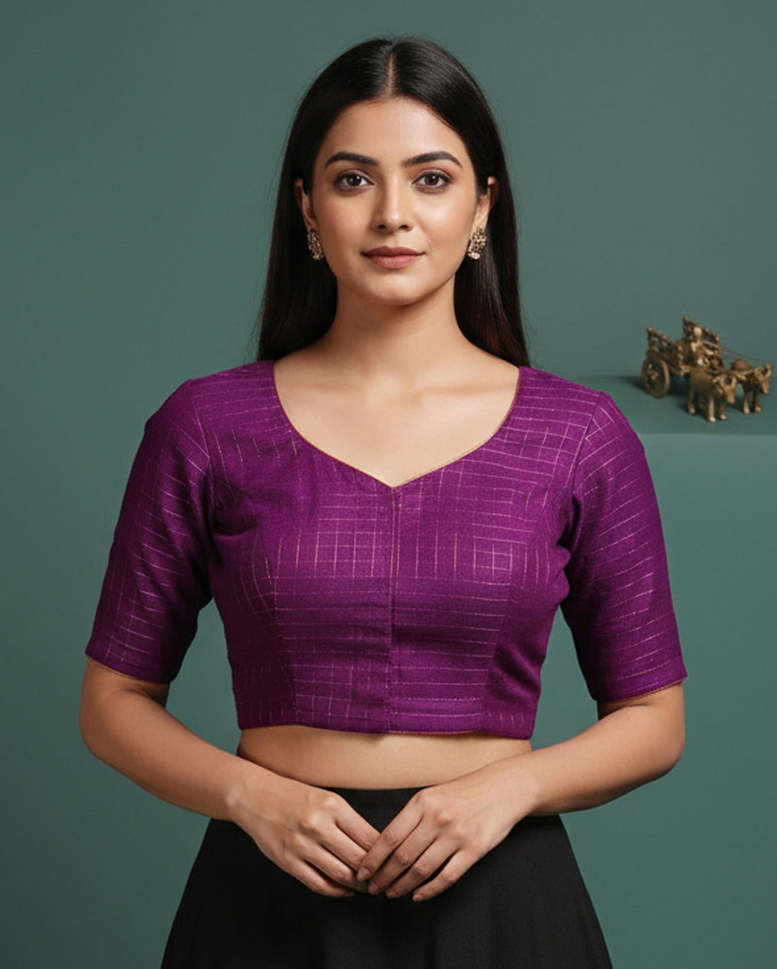 Women's Elegant Sungudi Cotton 1 Meter Blouse Material with Zari Accents - Purple