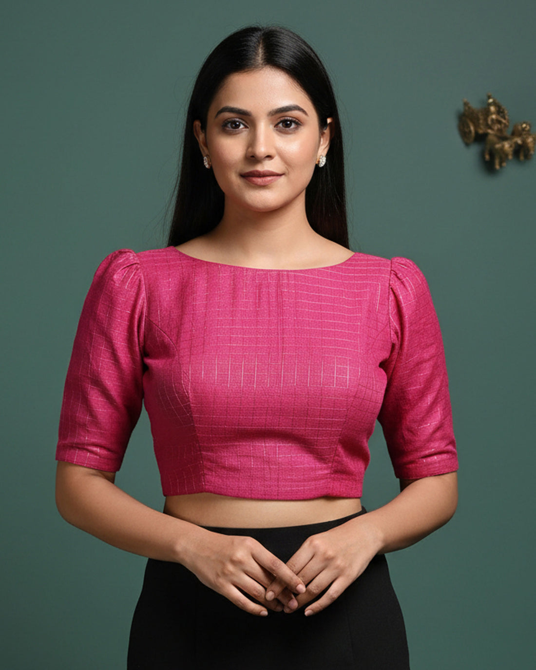 Women's Elegant Sungudi Cotton 1 Meter Blouse Material with Zari Accents - Pink