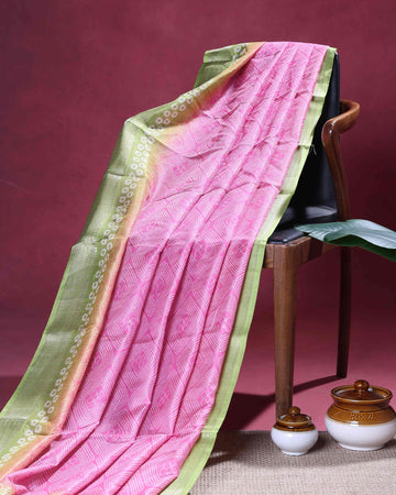 Classic Dola Silk Saree with Traditional Bandhani Inspired Body and a Rich Zari Border - Pink