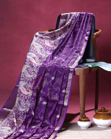 Graceful Dola Silk Saree with Paisley & Floral Motif Woven Butta Design and Traditional Zari Border  - Purple