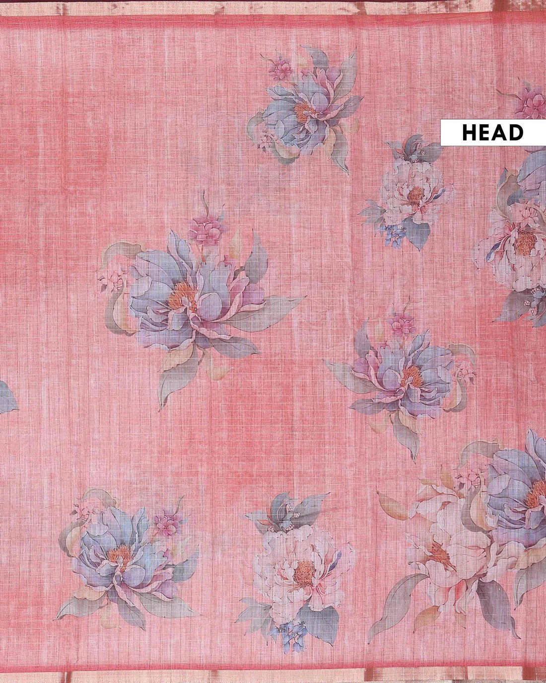 Elegant Linen Blend Saree with All-Over Floral Pattern and Contrast Woven Border - Peach