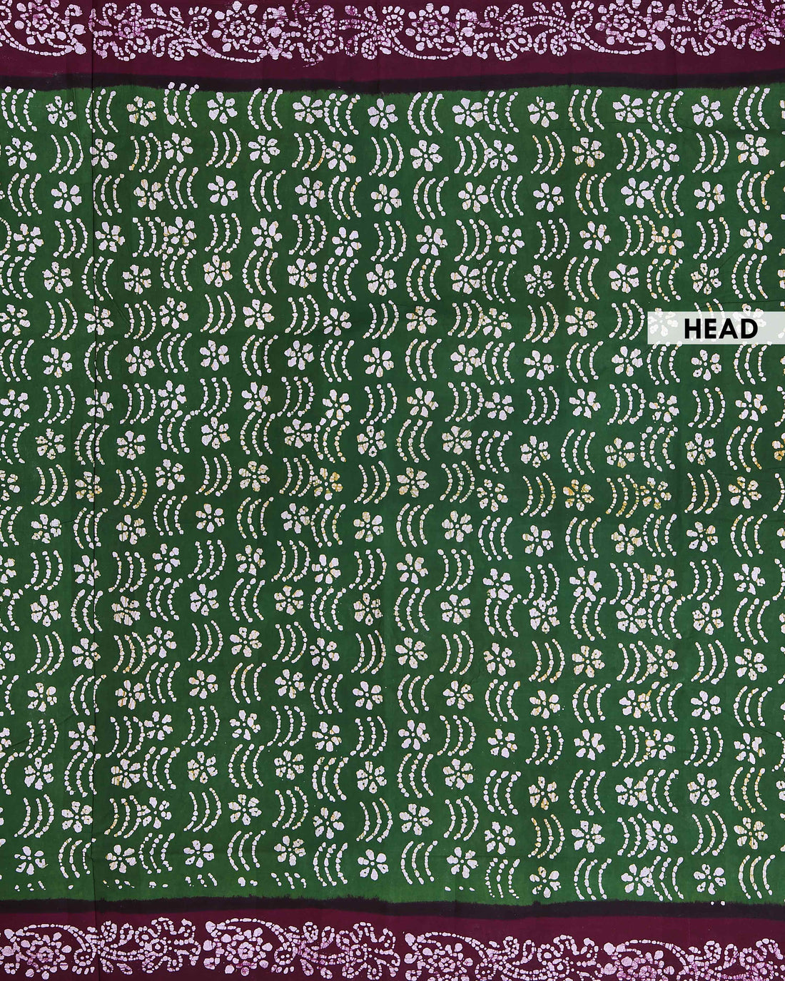 Handcrafted Sungudi Cotton Saree with Intricate Wax Batik Design and Contrast Border - Dark Green