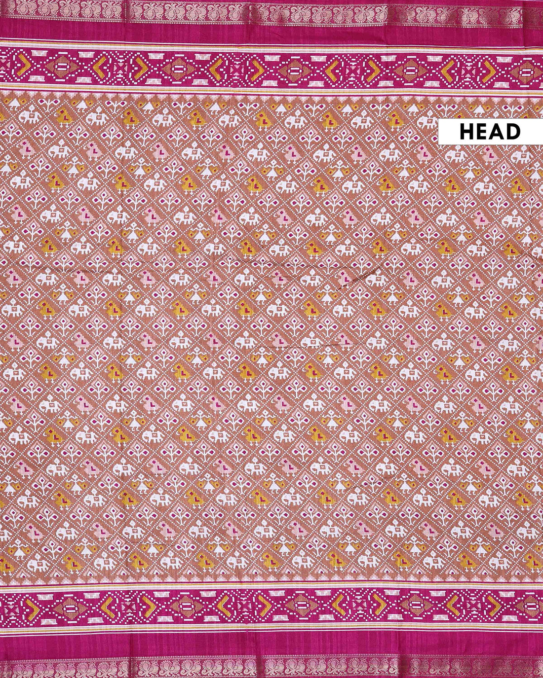 Classic Dola Silk Saree with Intricate Geometric Ikkat Inspired Traditional Patterned Pallu and Woven Border - Light Brown