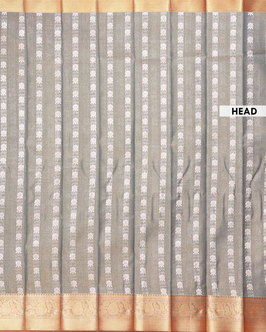 Elegant Elampillai Silk Cotton Saree with Checkered Weave and Floral Motifs - Grey