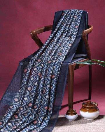 Elegant Semi Jute Saree with All-Over Ikkat Inspired Motifs and Traditional Woven Border - Multi