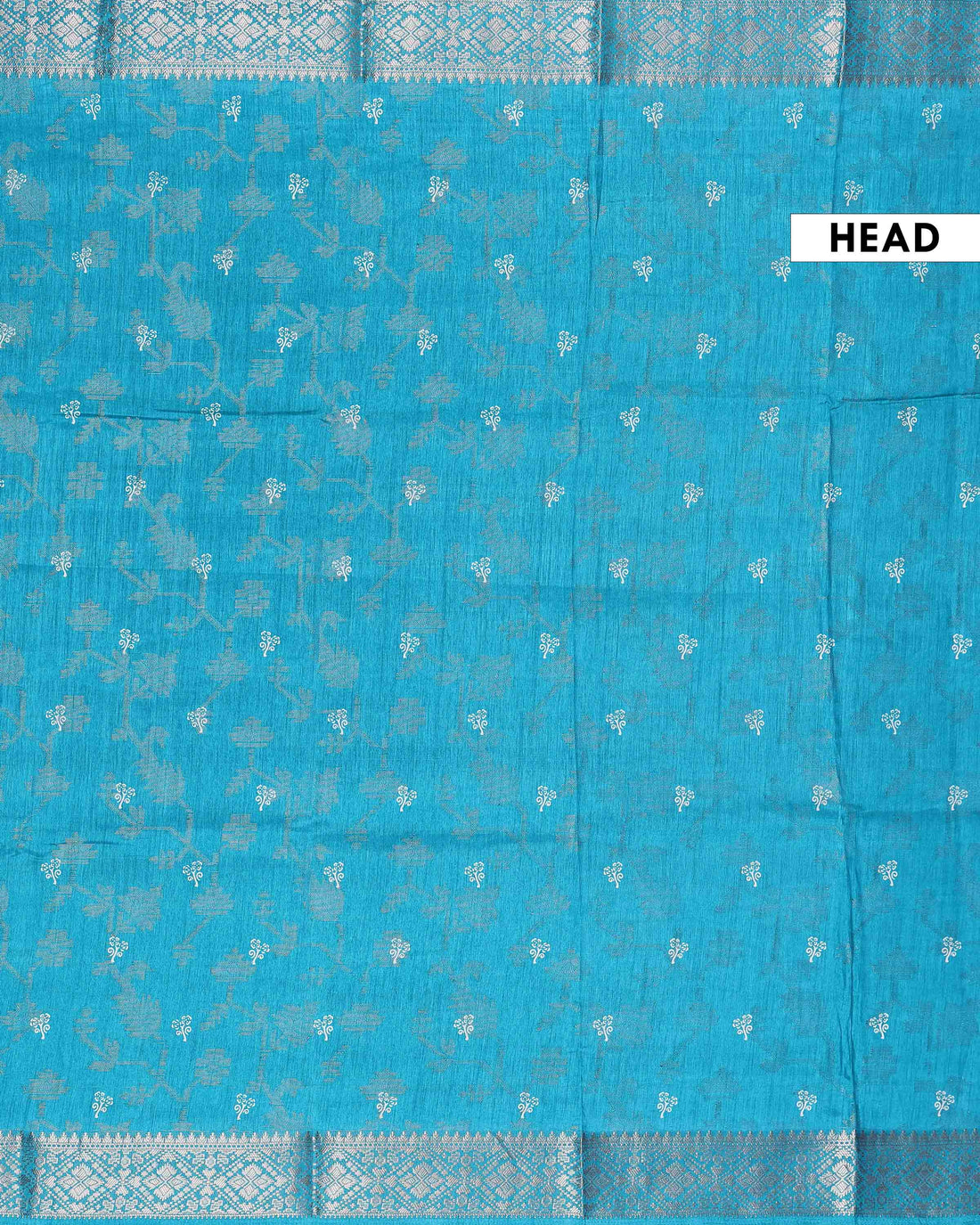 Elegant Dola Silk Saree with All Over Traditional Floral Vine Motifs & Woven Zari Border  - Turquoise Blue