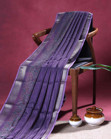 Elegant Dola Silk Saree with Vertical Stripes Intricate Floral Butta Motifs and Traditional Zari Woven Border - Purple