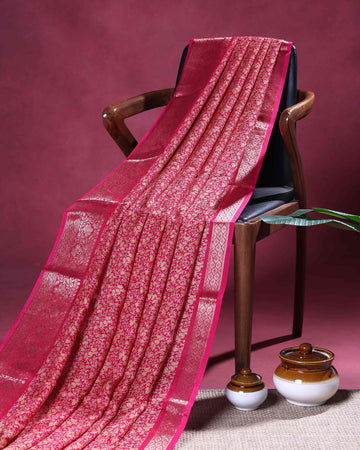 Elegant Dola Silk Saree with All Over Floral Buti Design and Intricately Woven Traditional Border - Red