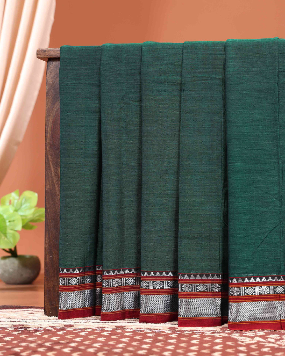 Classic Handloom Narayanpet Cotton Saree with Traditional Zari Woven Border  - Green
