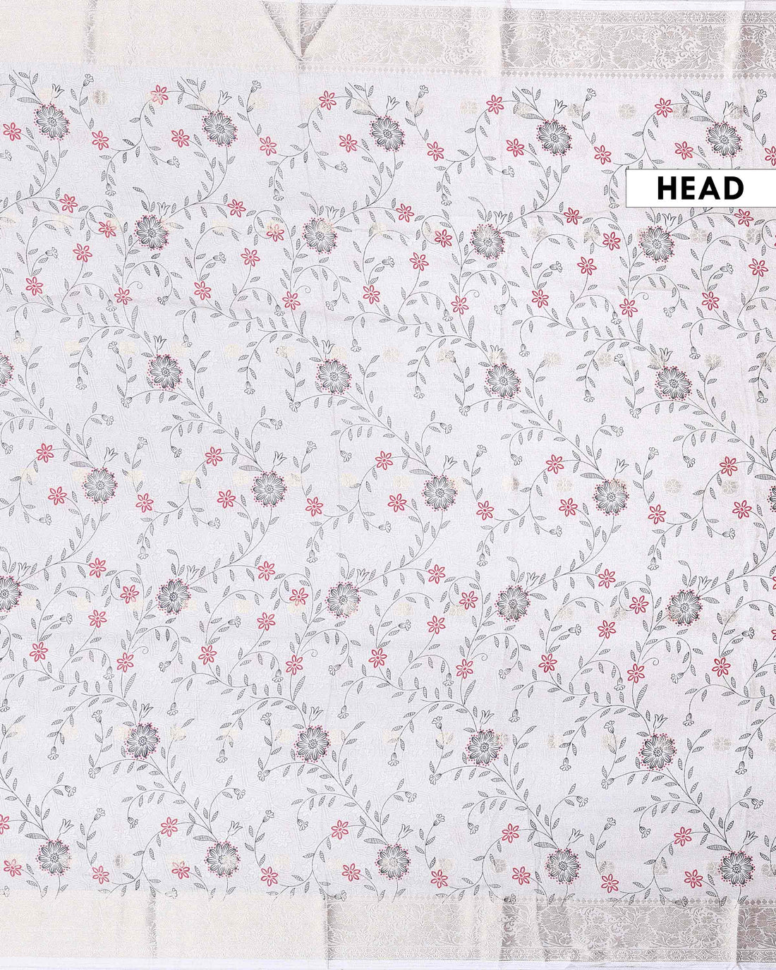 Elegant Dola Silk Saree with Subtle All Over Floral Print and a Graceful Zari Border  - Off White