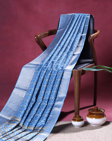 Elegant Dola Silk Saree with Intricate Floral Woven Motifs and Elegant Zari Border - Blue