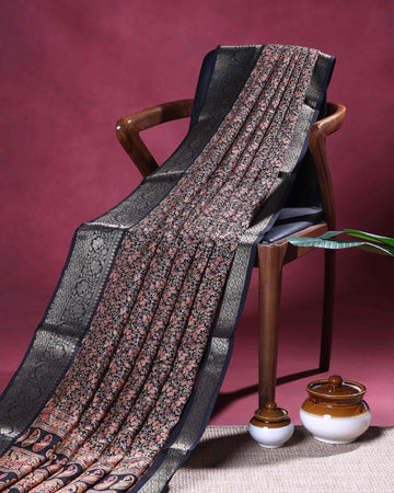 Elegant Dola Silk Saree with All Over Floral Buti Design and Intricately Woven Traditional Border - Black