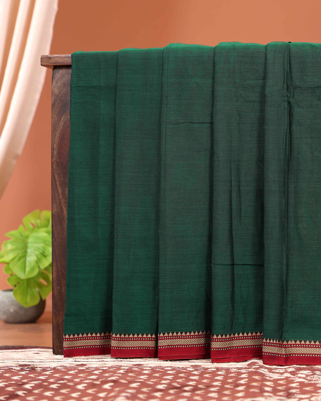 Traditional Handloom Narayanpet Cotton Saree with Traditional Temple Border - Green
