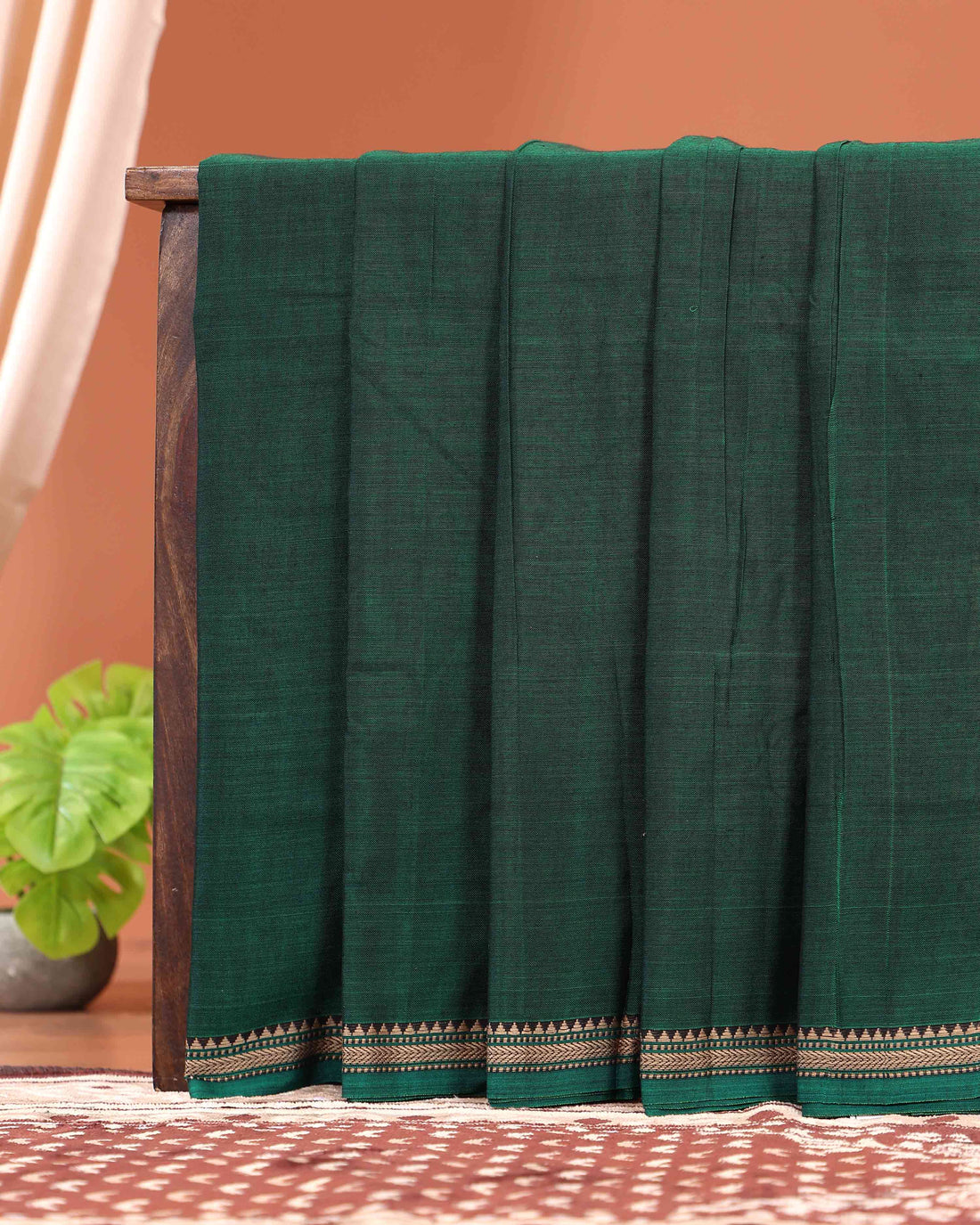 Classic Handloom Narayanpet Cotton Saree with Traditional Temple Border - Green