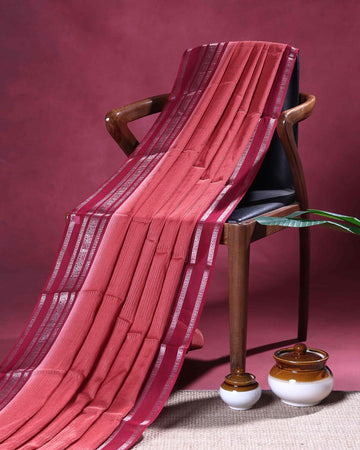 Elegant Dola Silk Saree with Silver Striped Body and a Rich Zari Border - Light Red