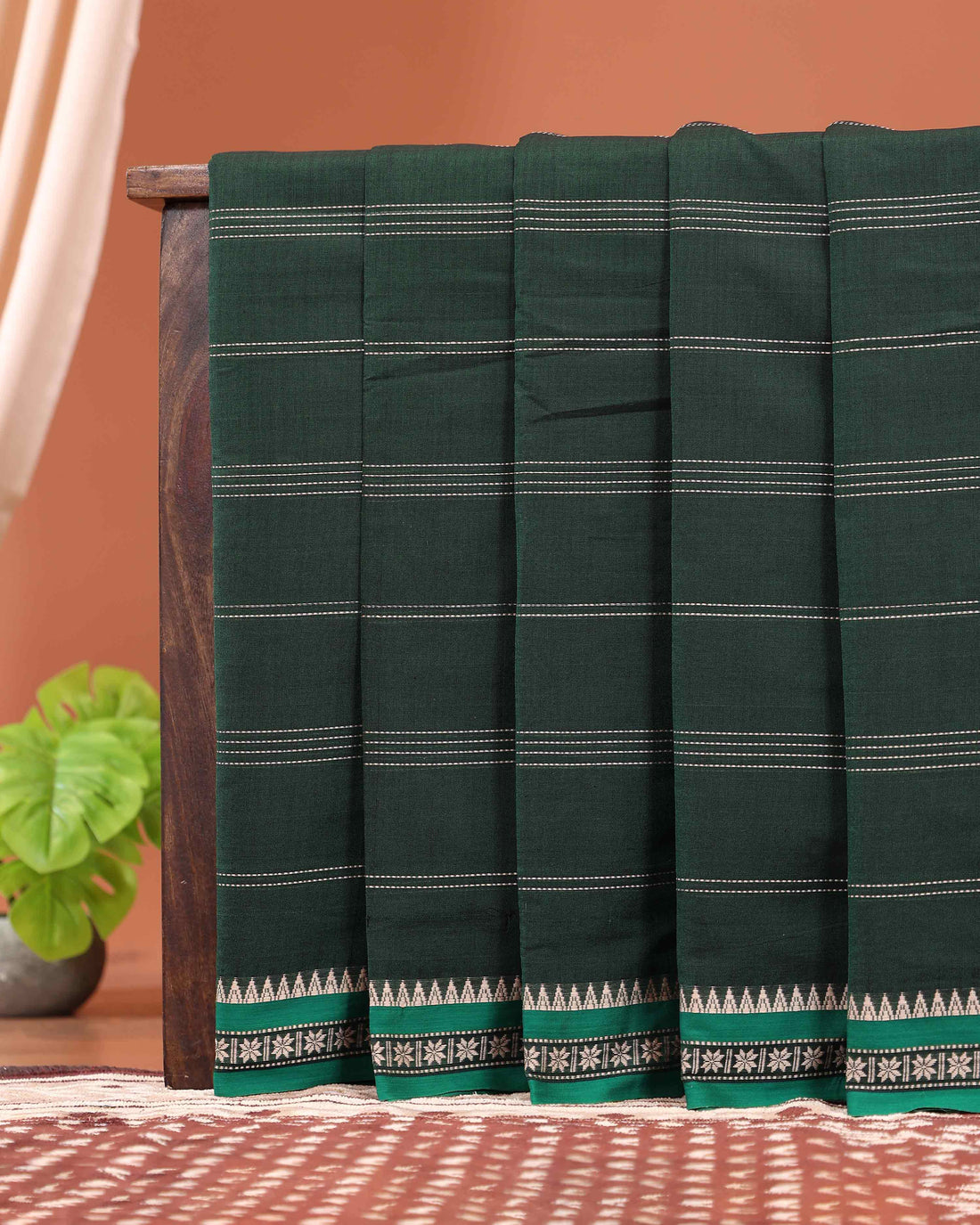 Elegant Handloom Narayanpet Cotton Saree Contrast Border and Fine Stripe Details  - Green