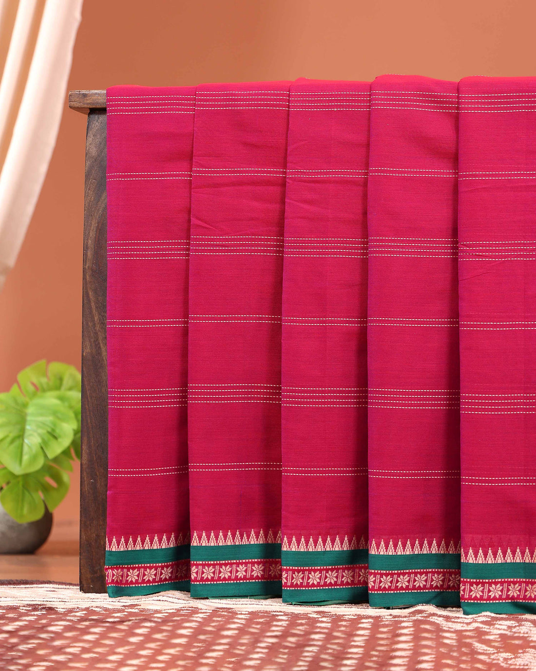 Elegant Handloom Narayanpet Cotton Saree Contrast Border and Fine Stripe Details  - Pink