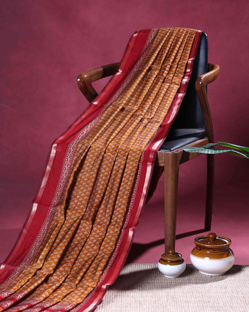 Elegant Semi Chanderi Saree with All-Over Buta Weaving and Traditional Woven Border - Mustard