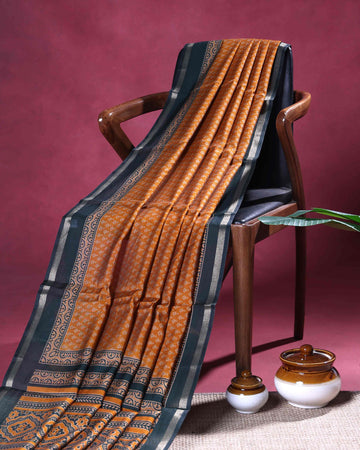 Traditional Semi Chanderi Saree with All-Over Buta Weaving and Traditional Woven Border - Mustard