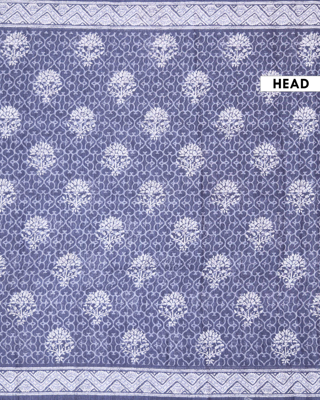 Elegant Linen Blend Saree with All Over Floral Buta Print and Intricate Geometric Border Design - Blue