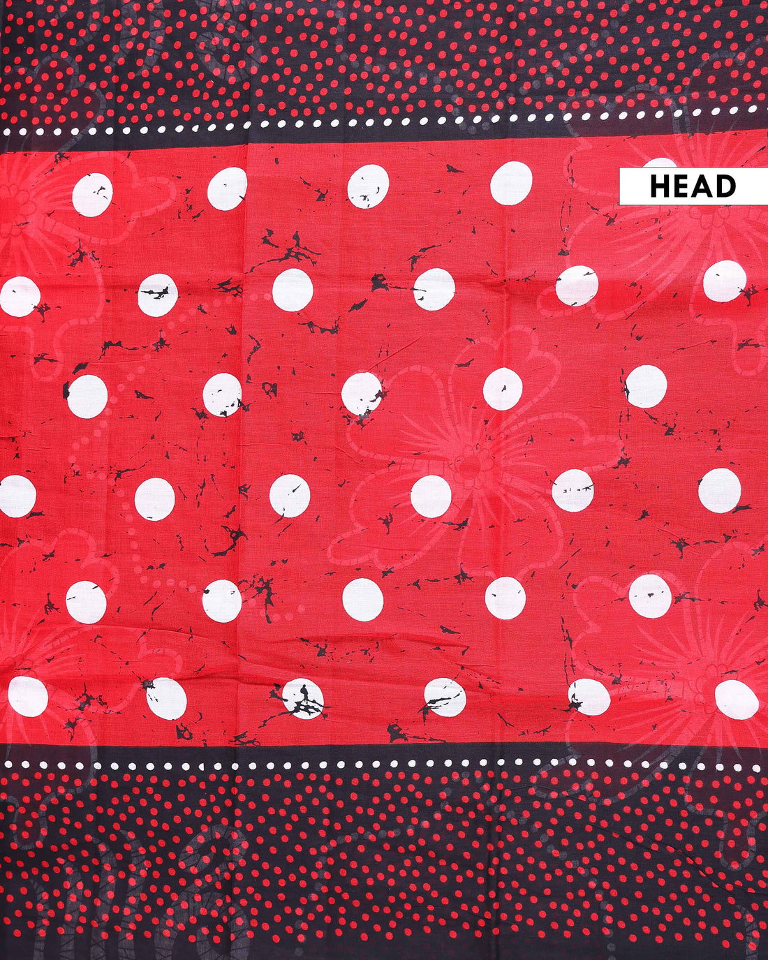 Traditional Mul Mul Cotton Saree with Stylized Floral and Dotted Print - Black & Red