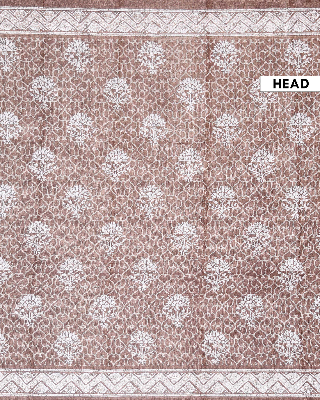 Elegant Linen Blend Saree with All Over Floral Buta Print and Intricate Geometric Border Design - Brown